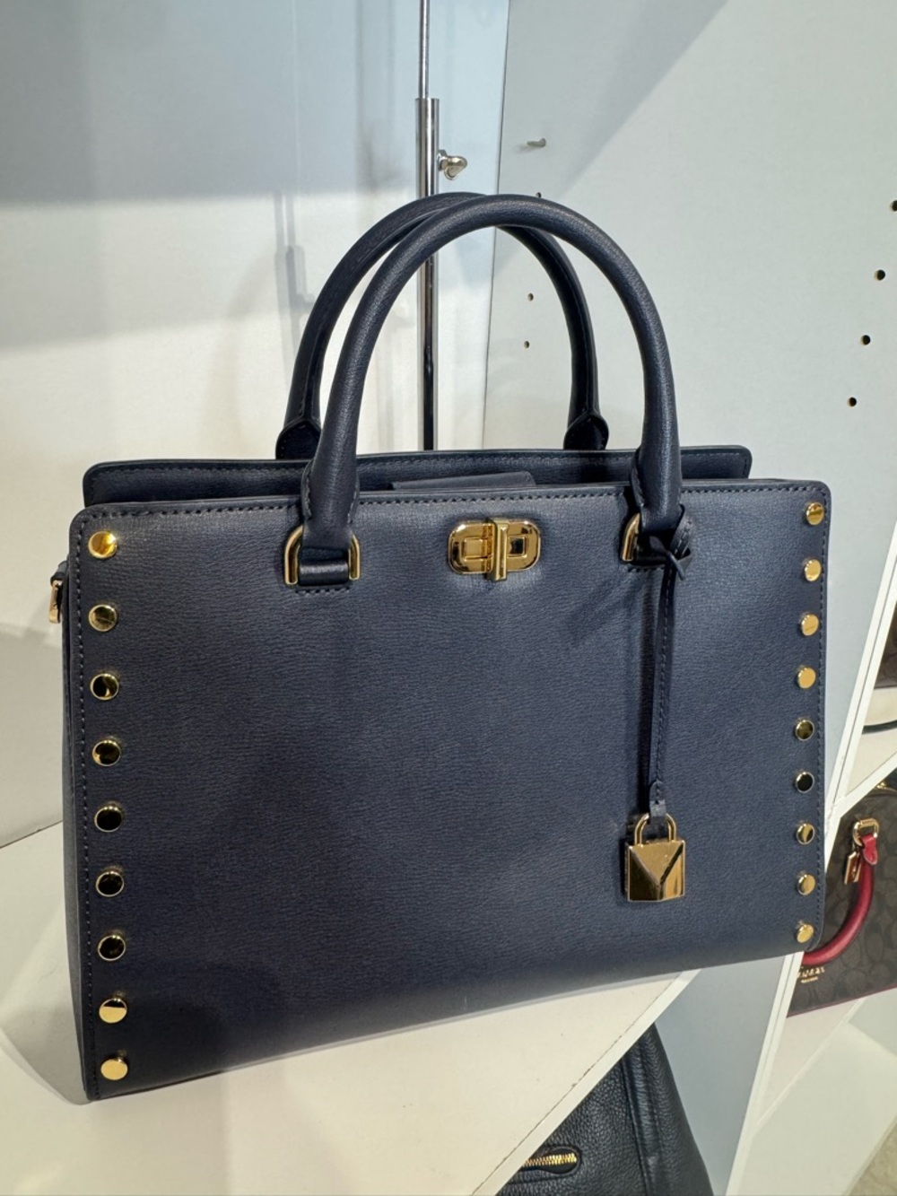 Michael kors Navy Leather Top-Handle Satchel with Gold Hardware - Picture 2 of 5